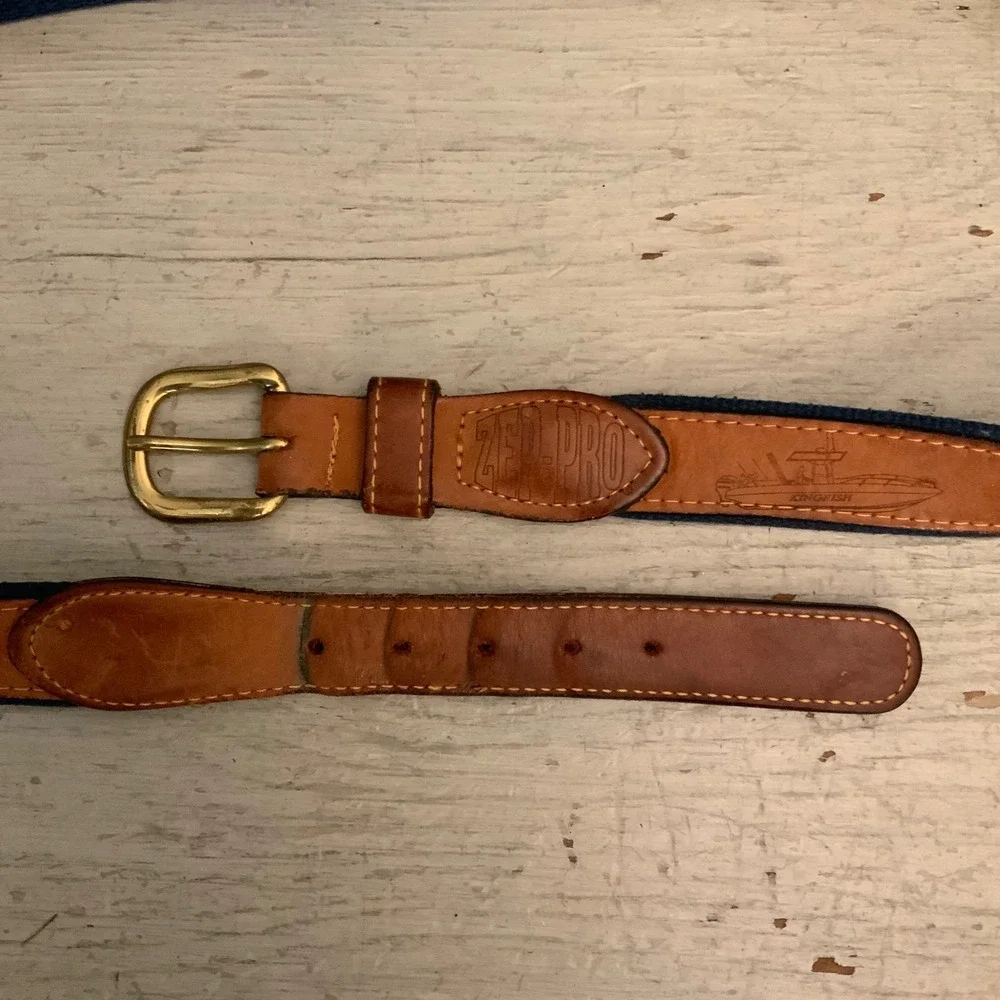 Zep-Pro Men's Casual Leather/Canvas Embroidered Sport Fishing Belt 44